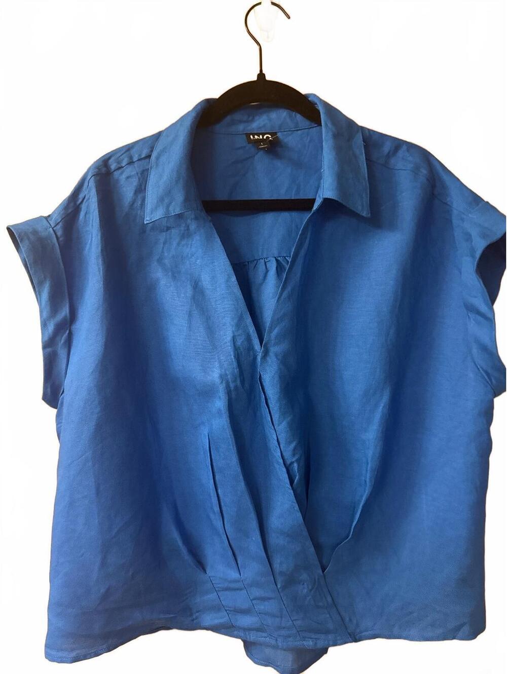 INC International Concepts Women's Blue Short Sleeve Collared Blouse Size Large